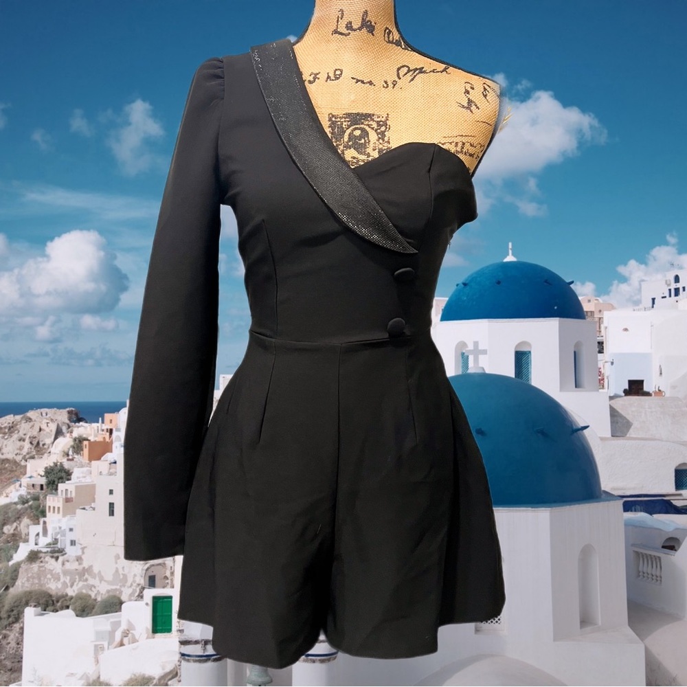 ASOS DESIGN tux one sleeve blazer romper black 4